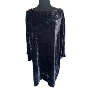 Adrienne Vittadini Plus Size 1X Black Crushed Velvet Tunic Dress Minimalist Y2K